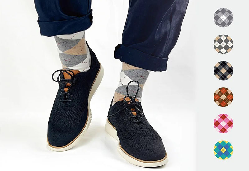 經典菱格紋-淺灰米 厚襪款(2種尺寸)